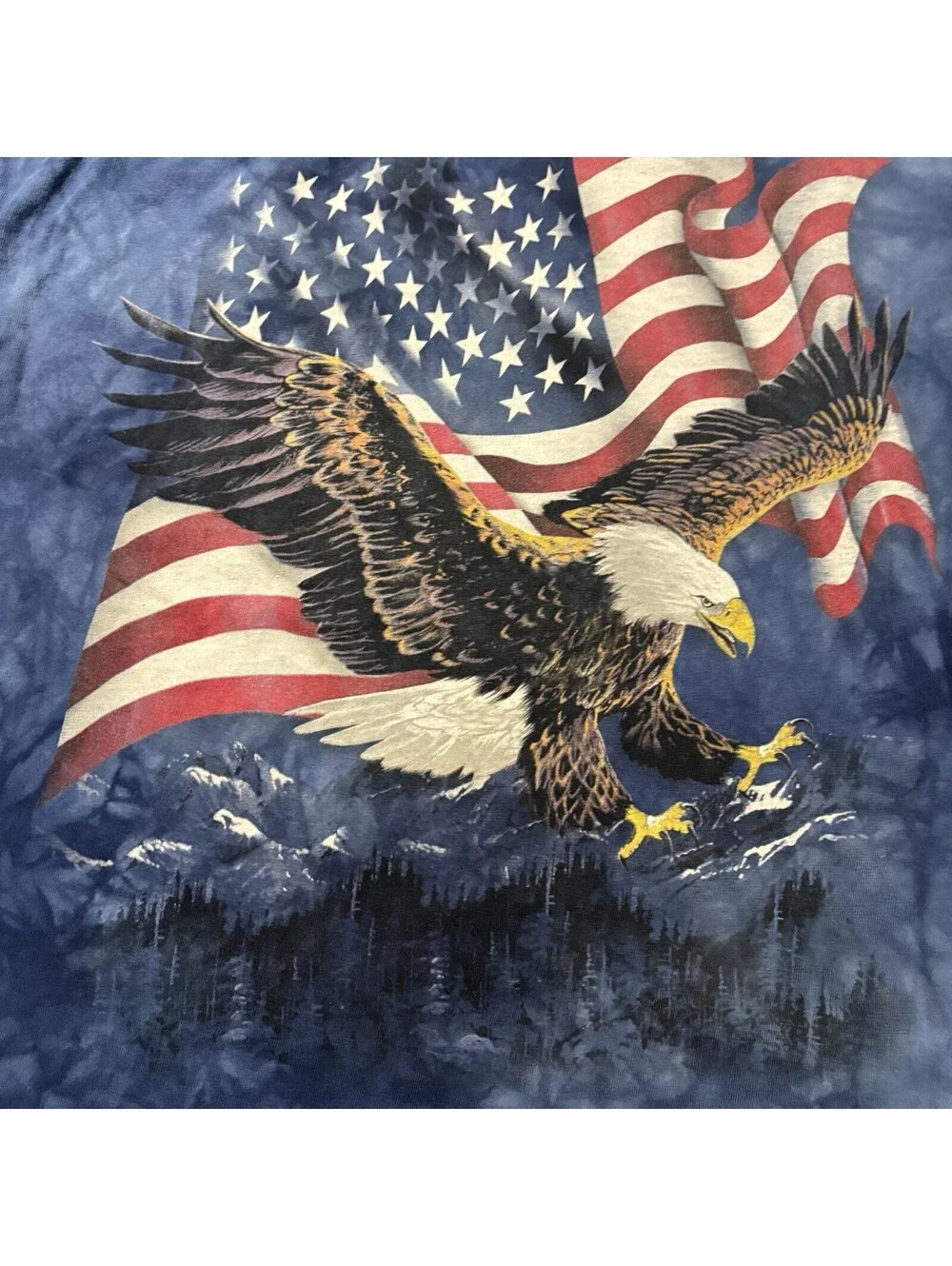 The Mountain Alaska Bald Eagle American Flag T Shirt Tie Dye Patriotic Men XL
